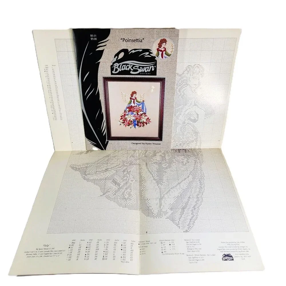 Black Swan DAFFODIL Cross Stitch Pattern Retired Fairy Flower Angel VTG Weaver